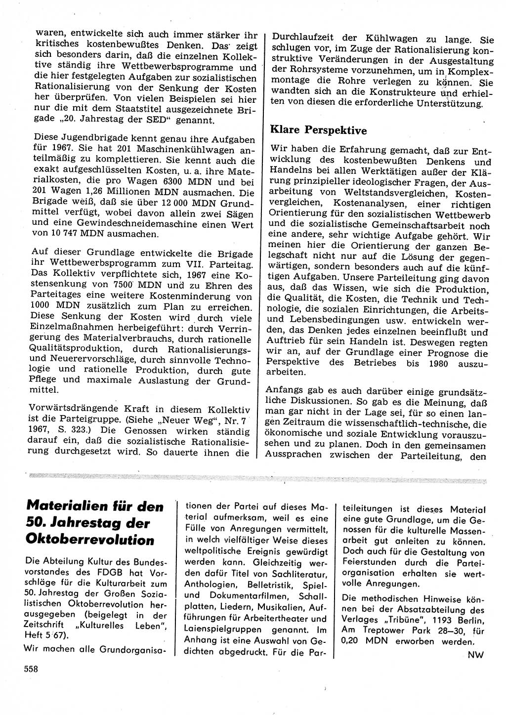 Neuer Weg (NW), Organ des Zentralkomitees (ZK) der SED (Sozialistische Einheitspartei Deutschlands) für Fragen des Parteilebens, 22. Jahrgang [Deutsche Demokratische Republik (DDR)] 1967, Seite 558 (NW ZK SED DDR 1967, S. 558)