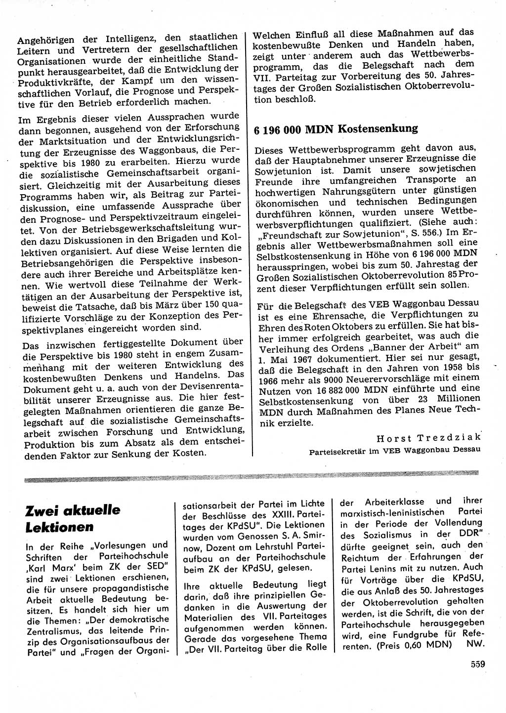 Neuer Weg (NW), Organ des Zentralkomitees (ZK) der SED (Sozialistische Einheitspartei Deutschlands) für Fragen des Parteilebens, 22. Jahrgang [Deutsche Demokratische Republik (DDR)] 1967, Seite 559 (NW ZK SED DDR 1967, S. 559)