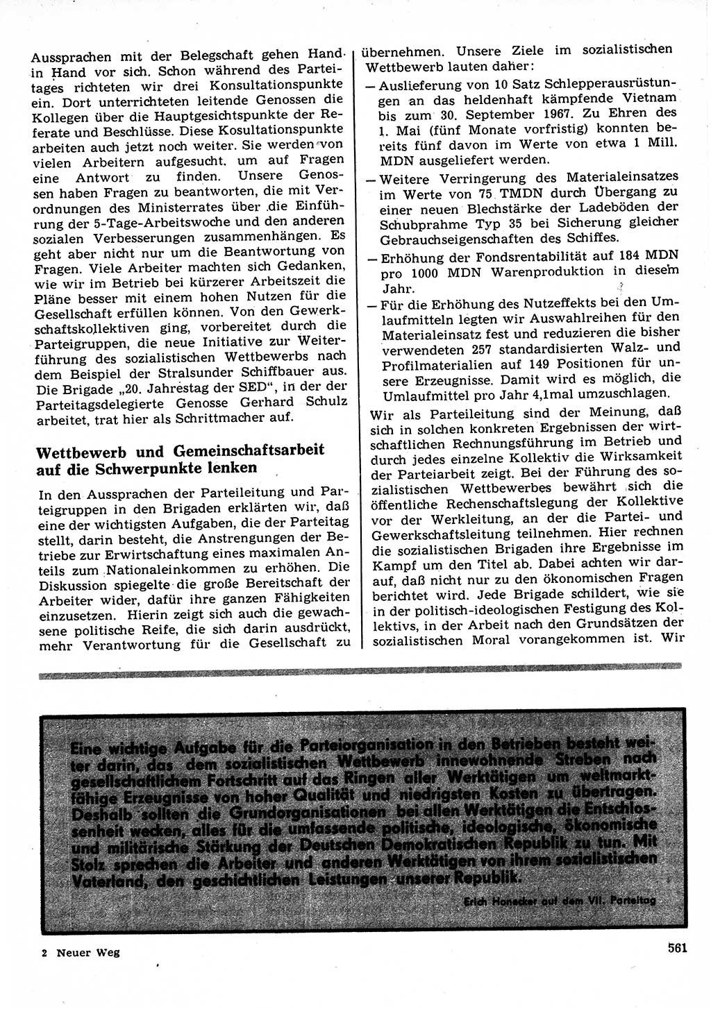 Neuer Weg (NW), Organ des Zentralkomitees (ZK) der SED (Sozialistische Einheitspartei Deutschlands) für Fragen des Parteilebens, 22. Jahrgang [Deutsche Demokratische Republik (DDR)] 1967, Seite 561 (NW ZK SED DDR 1967, S. 561)