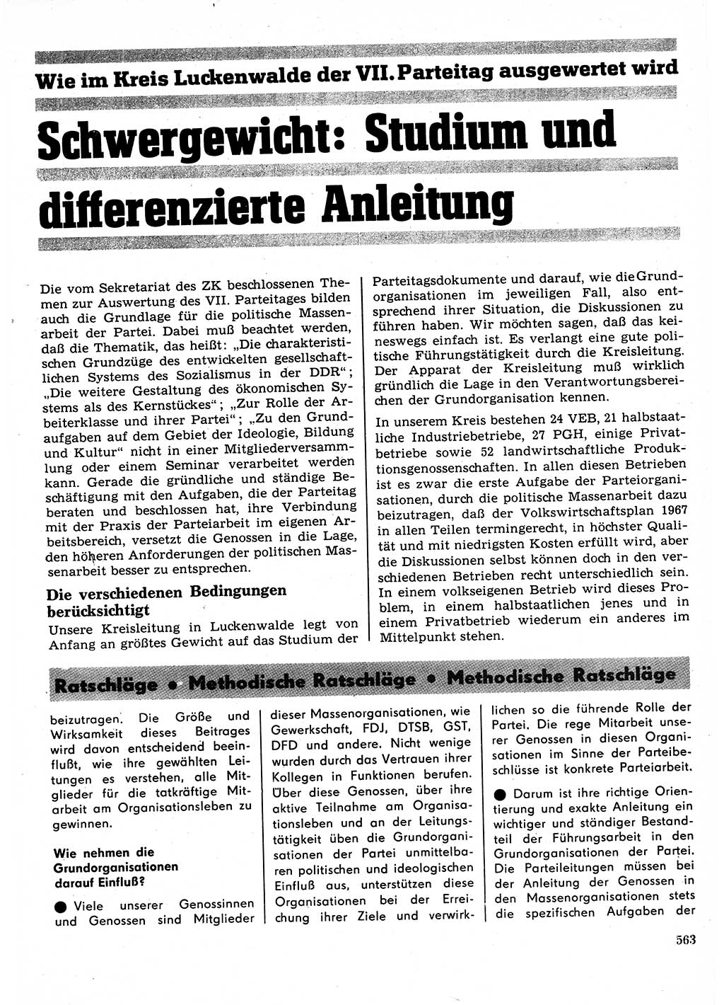 Neuer Weg (NW), Organ des Zentralkomitees (ZK) der SED (Sozialistische Einheitspartei Deutschlands) für Fragen des Parteilebens, 22. Jahrgang [Deutsche Demokratische Republik (DDR)] 1967, Seite 563 (NW ZK SED DDR 1967, S. 563)