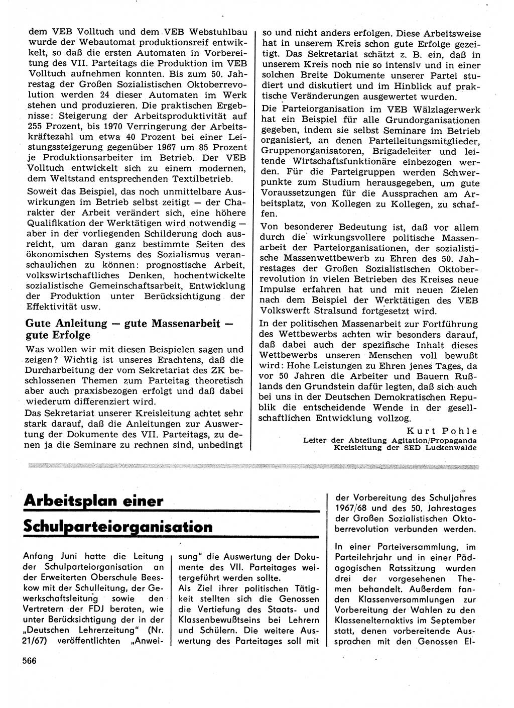 Neuer Weg (NW), Organ des Zentralkomitees (ZK) der SED (Sozialistische Einheitspartei Deutschlands) für Fragen des Parteilebens, 22. Jahrgang [Deutsche Demokratische Republik (DDR)] 1967, Seite 566 (NW ZK SED DDR 1967, S. 566)