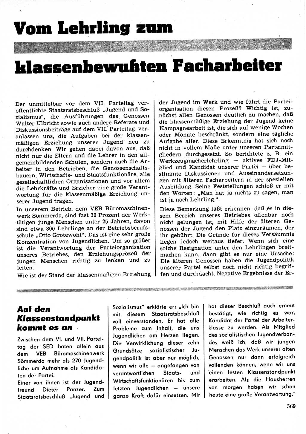 Neuer Weg (NW), Organ des Zentralkomitees (ZK) der SED (Sozialistische Einheitspartei Deutschlands) für Fragen des Parteilebens, 22. Jahrgang [Deutsche Demokratische Republik (DDR)] 1967, Seite 569 (NW ZK SED DDR 1967, S. 569)