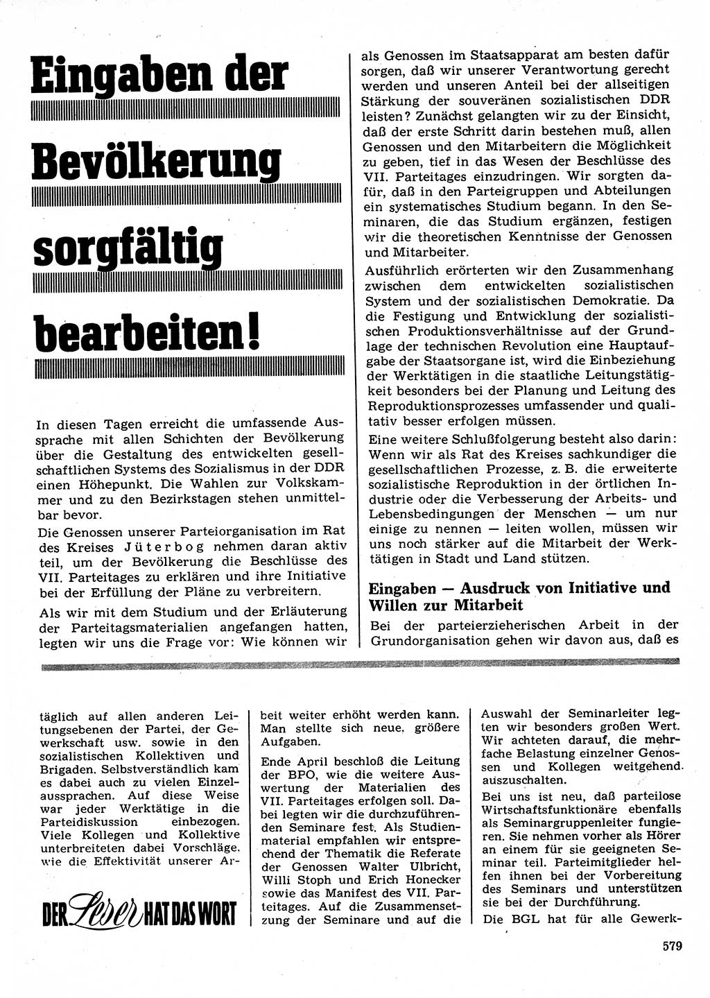 Neuer Weg (NW), Organ des Zentralkomitees (ZK) der SED (Sozialistische Einheitspartei Deutschlands) für Fragen des Parteilebens, 22. Jahrgang [Deutsche Demokratische Republik (DDR)] 1967, Seite 579 (NW ZK SED DDR 1967, S. 579)