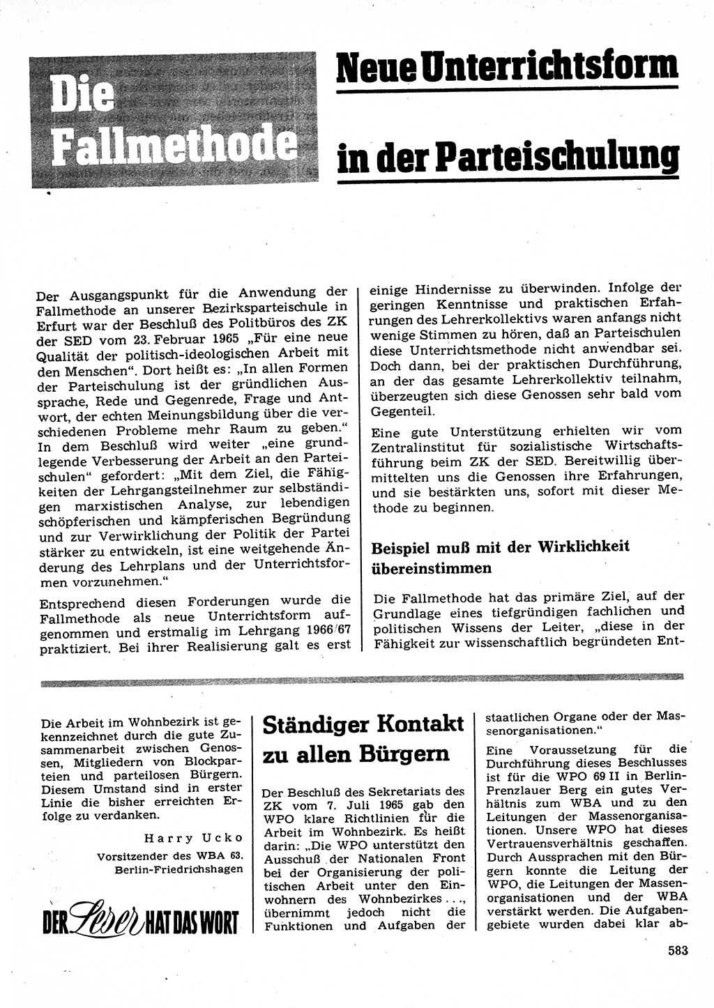 Neuer Weg (NW), Organ des Zentralkomitees (ZK) der SED (Sozialistische Einheitspartei Deutschlands) für Fragen des Parteilebens, 22. Jahrgang [Deutsche Demokratische Republik (DDR)] 1967, Seite 583 (NW ZK SED DDR 1967, S. 583)