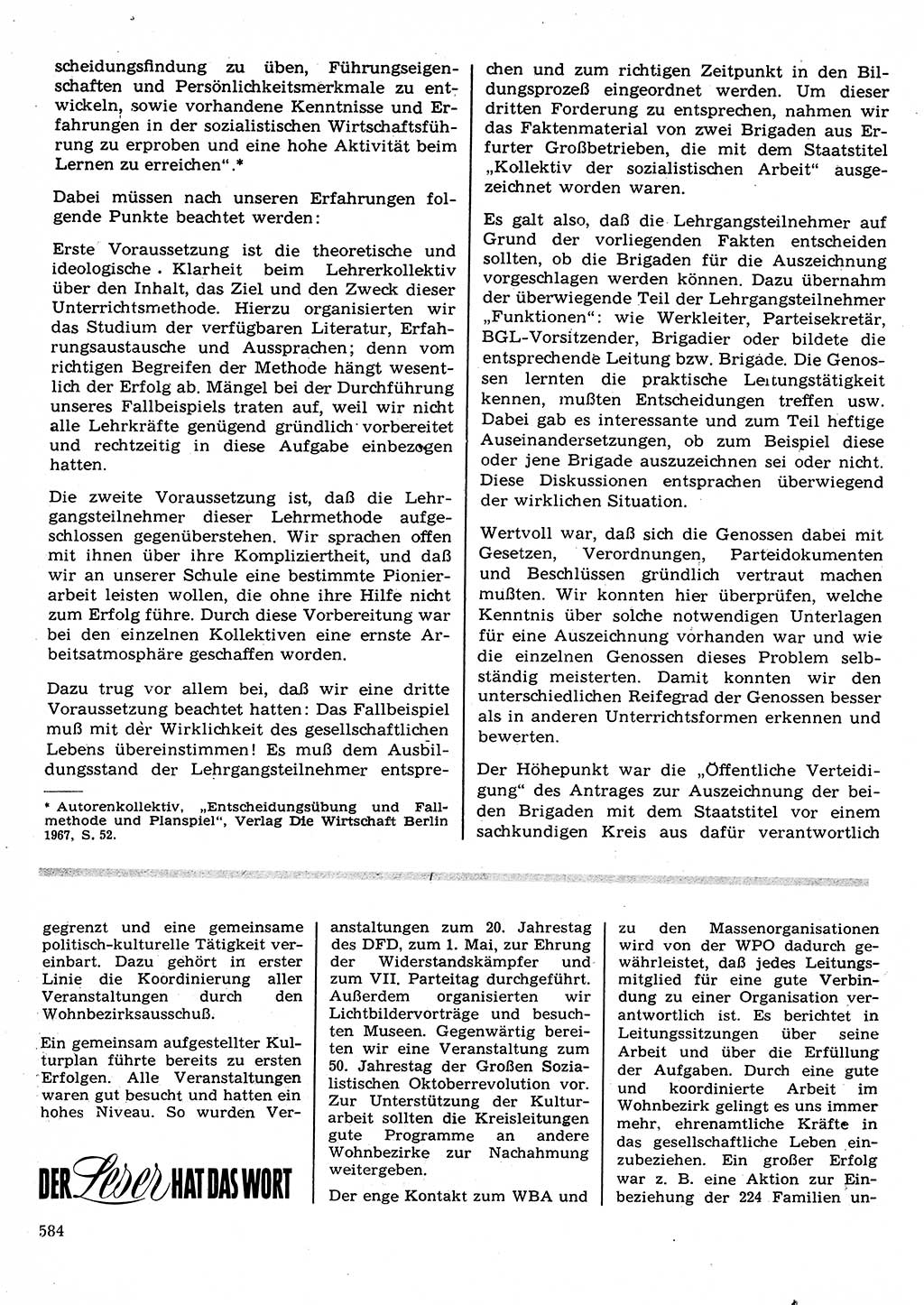 Neuer Weg (NW), Organ des Zentralkomitees (ZK) der SED (Sozialistische Einheitspartei Deutschlands) für Fragen des Parteilebens, 22. Jahrgang [Deutsche Demokratische Republik (DDR)] 1967, Seite 584 (NW ZK SED DDR 1967, S. 584)