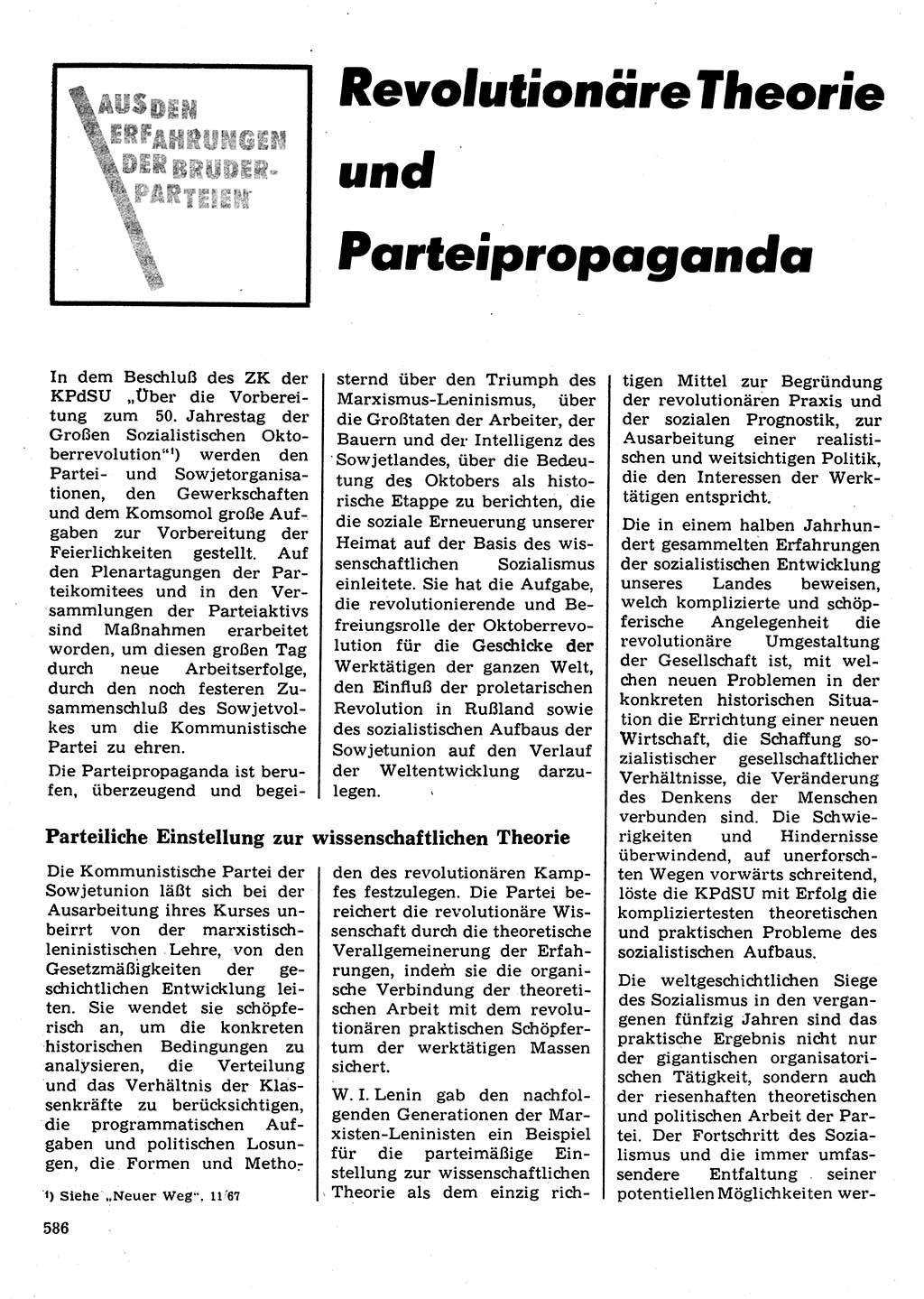 Neuer Weg (NW), Organ des Zentralkomitees (ZK) der SED (Sozialistische Einheitspartei Deutschlands) für Fragen des Parteilebens, 22. Jahrgang [Deutsche Demokratische Republik (DDR)] 1967, Seite 586 (NW ZK SED DDR 1967, S. 586)