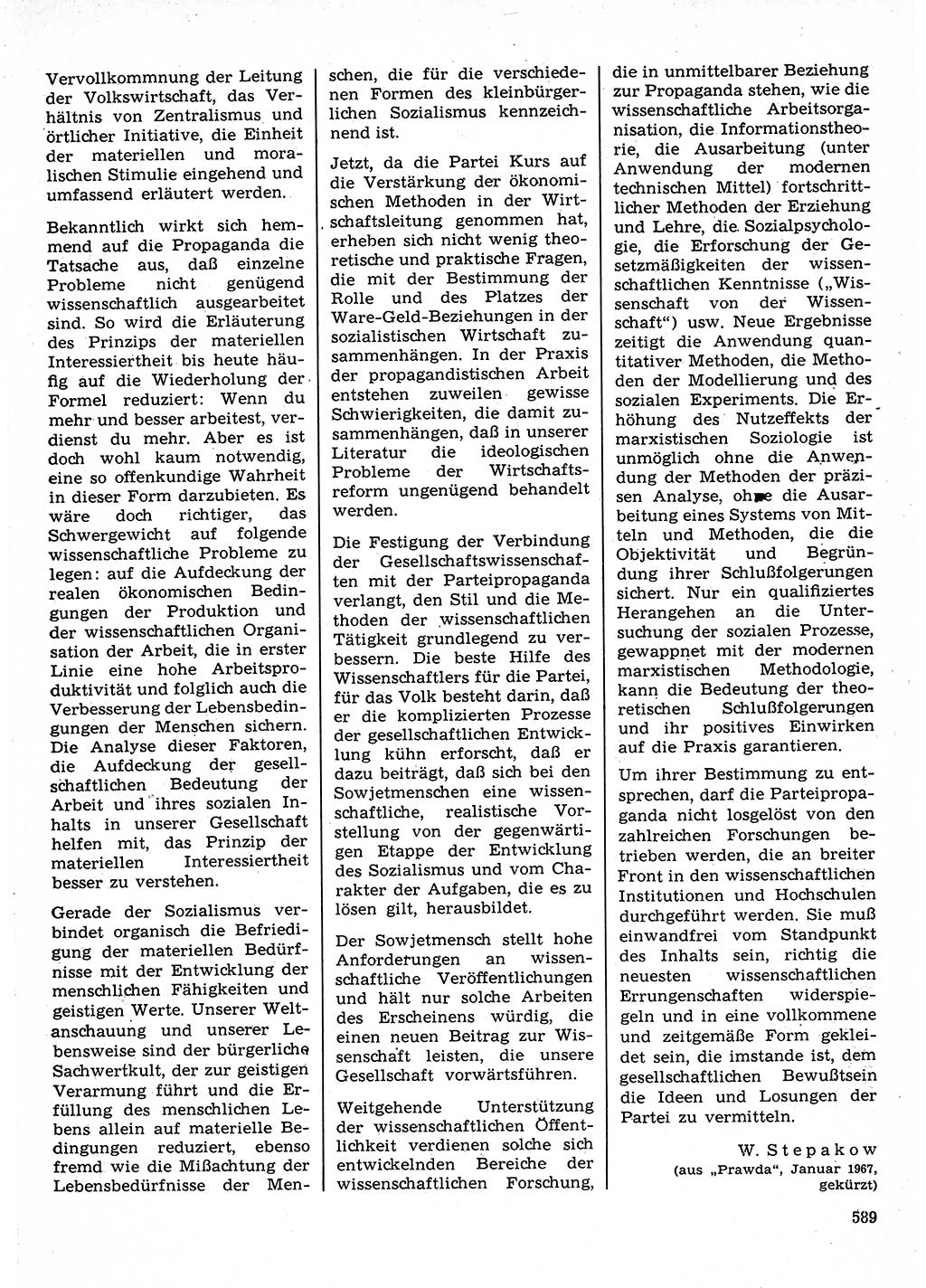 Neuer Weg (NW), Organ des Zentralkomitees (ZK) der SED (Sozialistische Einheitspartei Deutschlands) für Fragen des Parteilebens, 22. Jahrgang [Deutsche Demokratische Republik (DDR)] 1967, Seite 589 (NW ZK SED DDR 1967, S. 589)