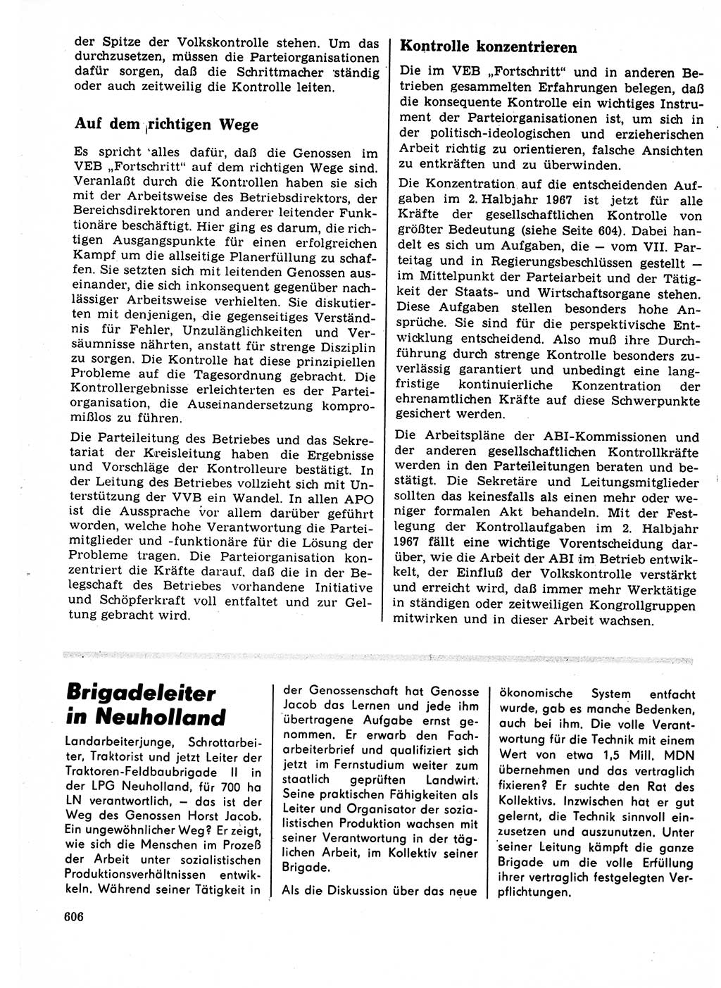Neuer Weg (NW), Organ des Zentralkomitees (ZK) der SED (Sozialistische Einheitspartei Deutschlands) für Fragen des Parteilebens, 22. Jahrgang [Deutsche Demokratische Republik (DDR)] 1967, Seite 606 (NW ZK SED DDR 1967, S. 606)