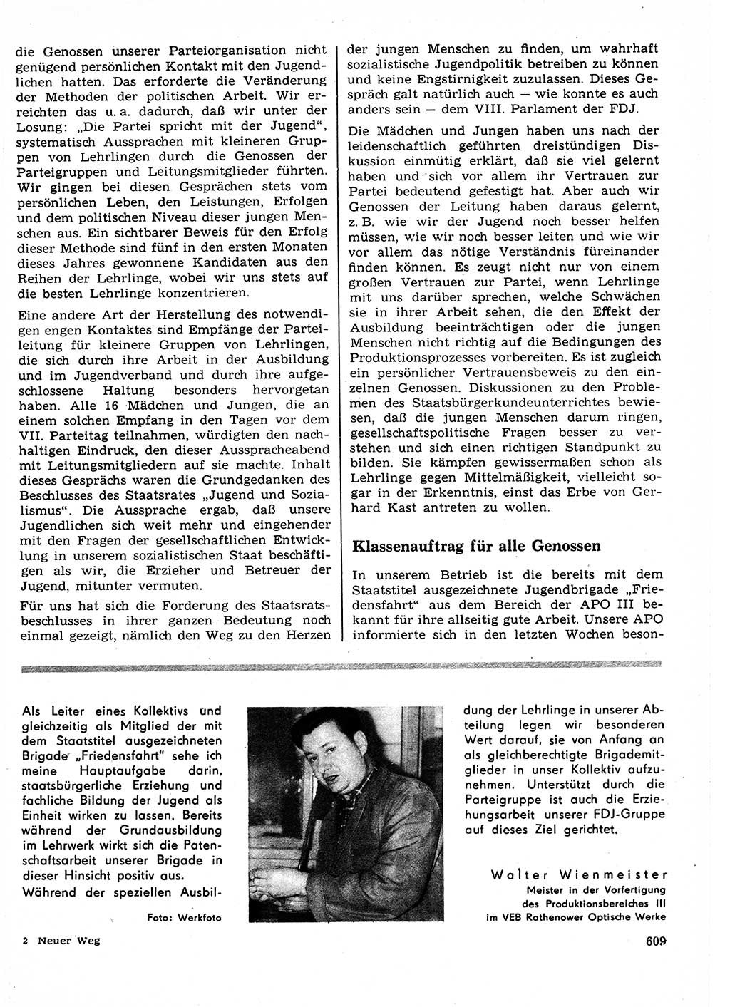 Neuer Weg (NW), Organ des Zentralkomitees (ZK) der SED (Sozialistische Einheitspartei Deutschlands) für Fragen des Parteilebens, 22. Jahrgang [Deutsche Demokratische Republik (DDR)] 1967, Seite 609 (NW ZK SED DDR 1967, S. 609)