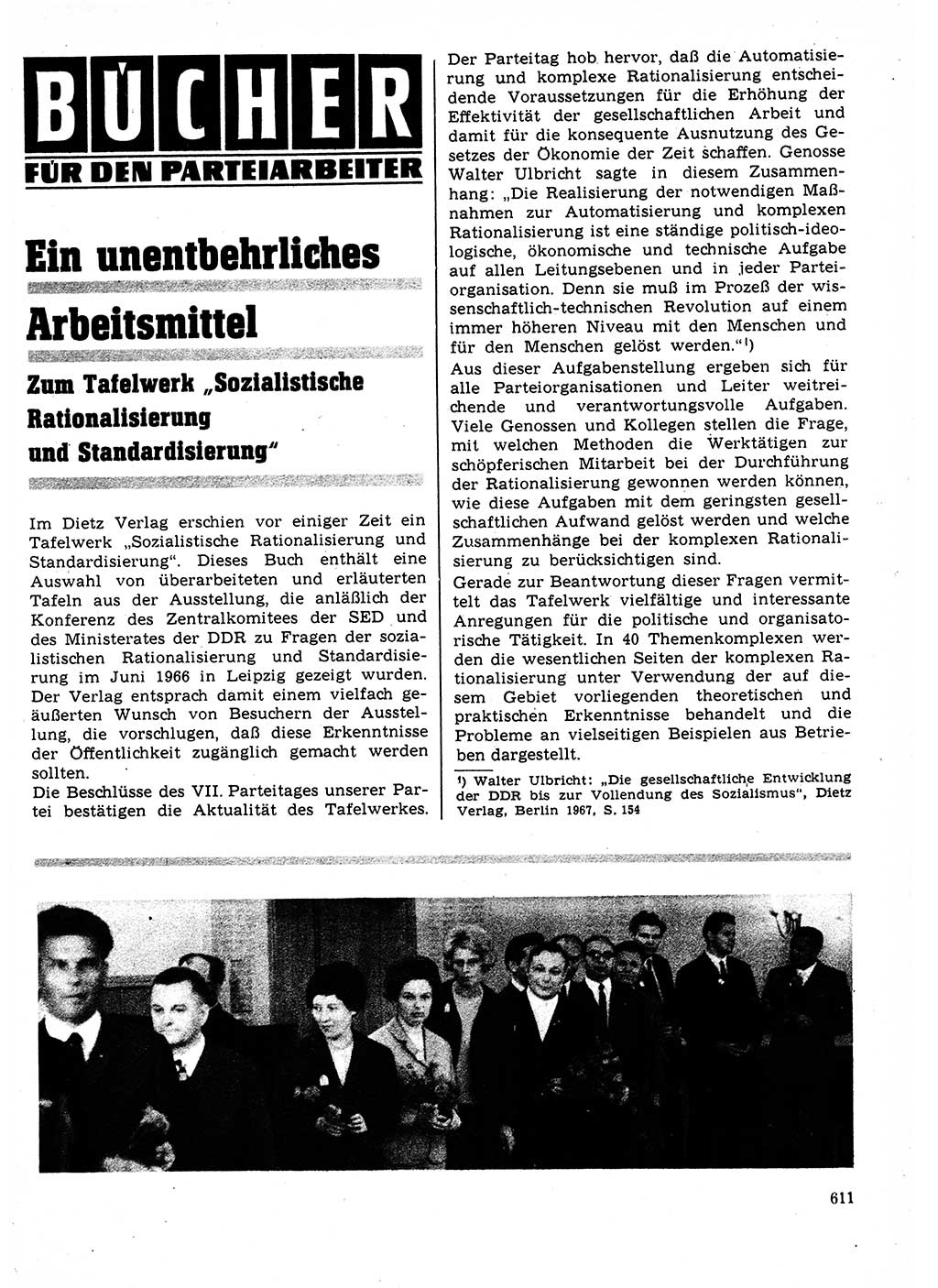 Neuer Weg (NW), Organ des Zentralkomitees (ZK) der SED (Sozialistische Einheitspartei Deutschlands) für Fragen des Parteilebens, 22. Jahrgang [Deutsche Demokratische Republik (DDR)] 1967, Seite 611 (NW ZK SED DDR 1967, S. 611)