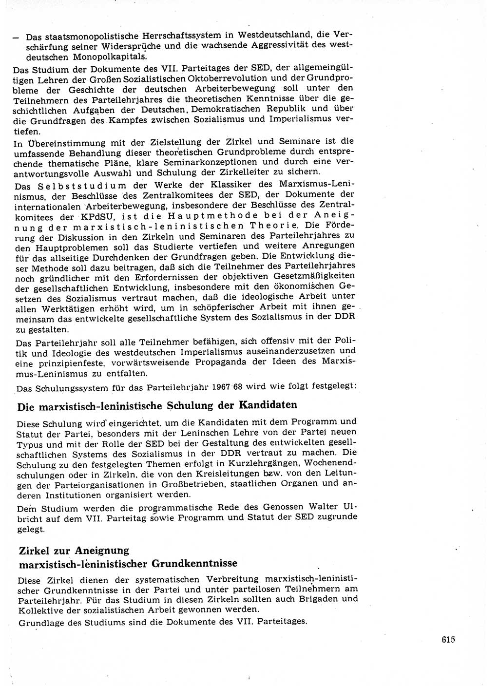 Neuer Weg (NW), Organ des Zentralkomitees (ZK) der SED (Sozialistische Einheitspartei Deutschlands) für Fragen des Parteilebens, 22. Jahrgang [Deutsche Demokratische Republik (DDR)] 1967, Seite 615 (NW ZK SED DDR 1967, S. 615)