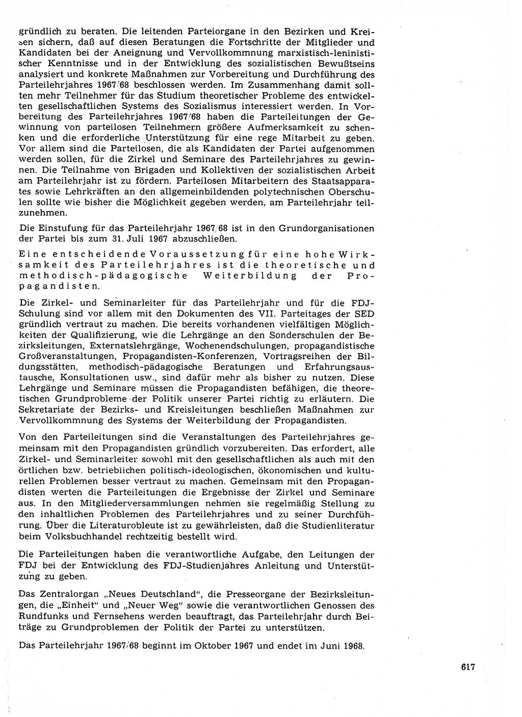 Neuer Weg (NW), Organ des Zentralkomitees (ZK) der SED (Sozialistische Einheitspartei Deutschlands) für Fragen des Parteilebens, 22. Jahrgang [Deutsche Demokratische Republik (DDR)] 1967, Seite 617 (NW ZK SED DDR 1967, S. 617)