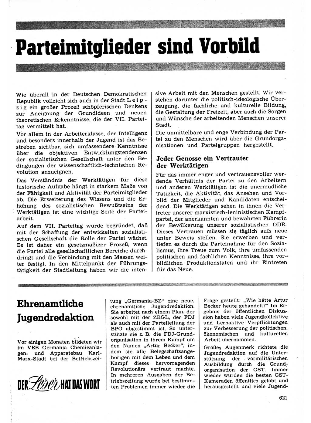 Neuer Weg (NW), Organ des Zentralkomitees (ZK) der SED (Sozialistische Einheitspartei Deutschlands) für Fragen des Parteilebens, 22. Jahrgang [Deutsche Demokratische Republik (DDR)] 1967, Seite 621 (NW ZK SED DDR 1967, S. 621)