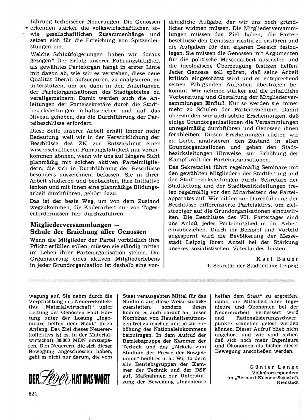 Neuer Weg (NW), Organ des Zentralkomitees (ZK) der SED (Sozialistische Einheitspartei Deutschlands) für Fragen des Parteilebens, 22. Jahrgang [Deutsche Demokratische Republik (DDR)] 1967, Seite 624 (NW ZK SED DDR 1967, S. 624)