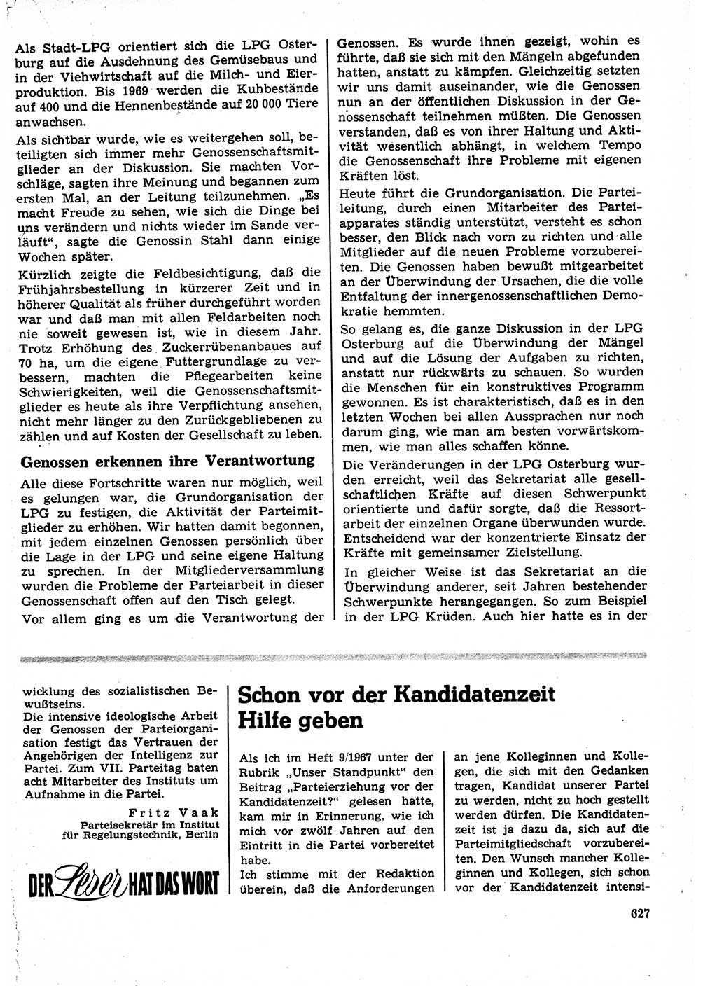Neuer Weg (NW), Organ des Zentralkomitees (ZK) der SED (Sozialistische Einheitspartei Deutschlands) für Fragen des Parteilebens, 22. Jahrgang [Deutsche Demokratische Republik (DDR)] 1967, Seite 627 (NW ZK SED DDR 1967, S. 627)