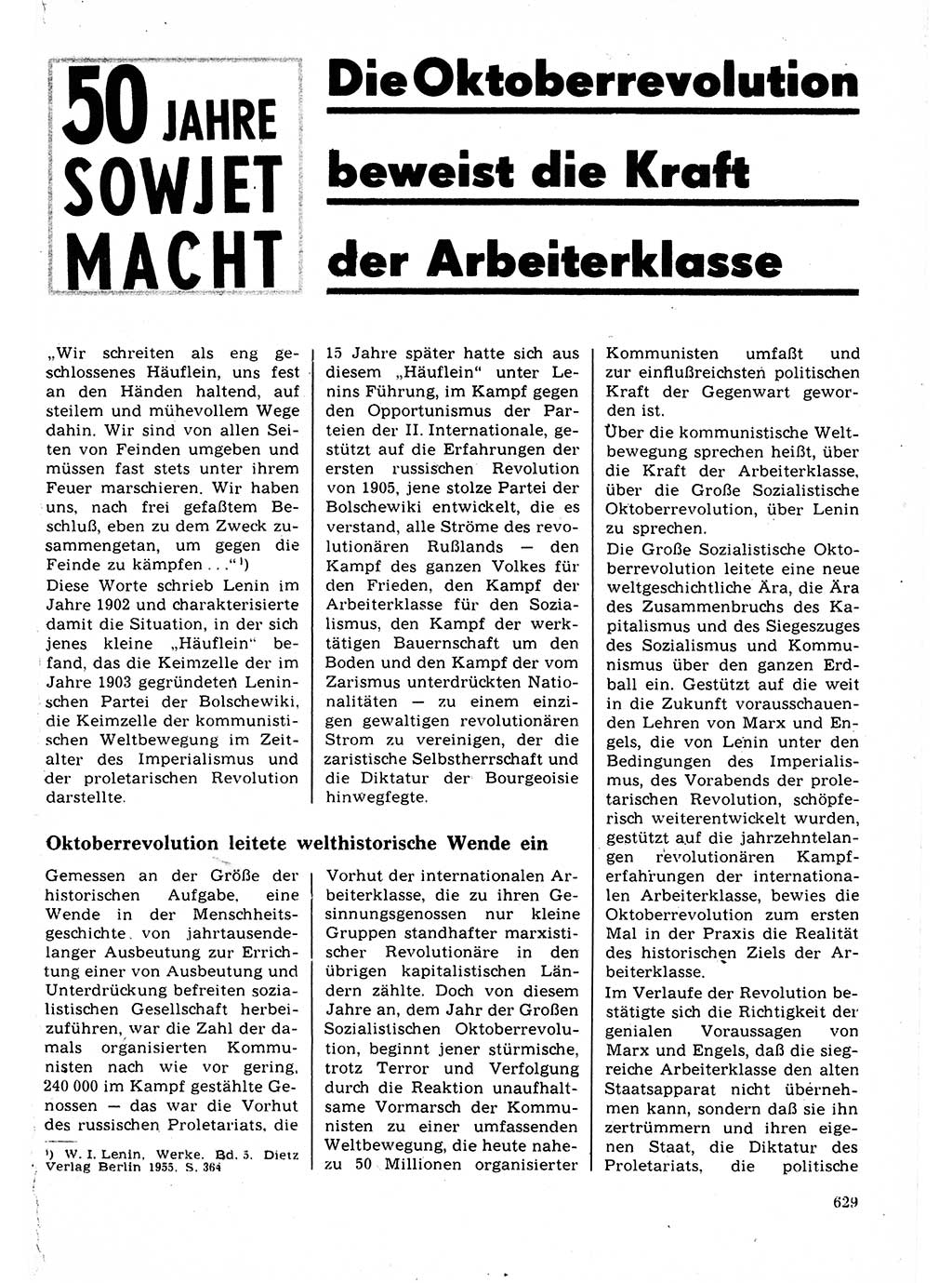 Neuer Weg (NW), Organ des Zentralkomitees (ZK) der SED (Sozialistische Einheitspartei Deutschlands) für Fragen des Parteilebens, 22. Jahrgang [Deutsche Demokratische Republik (DDR)] 1967, Seite 629 (NW ZK SED DDR 1967, S. 629)