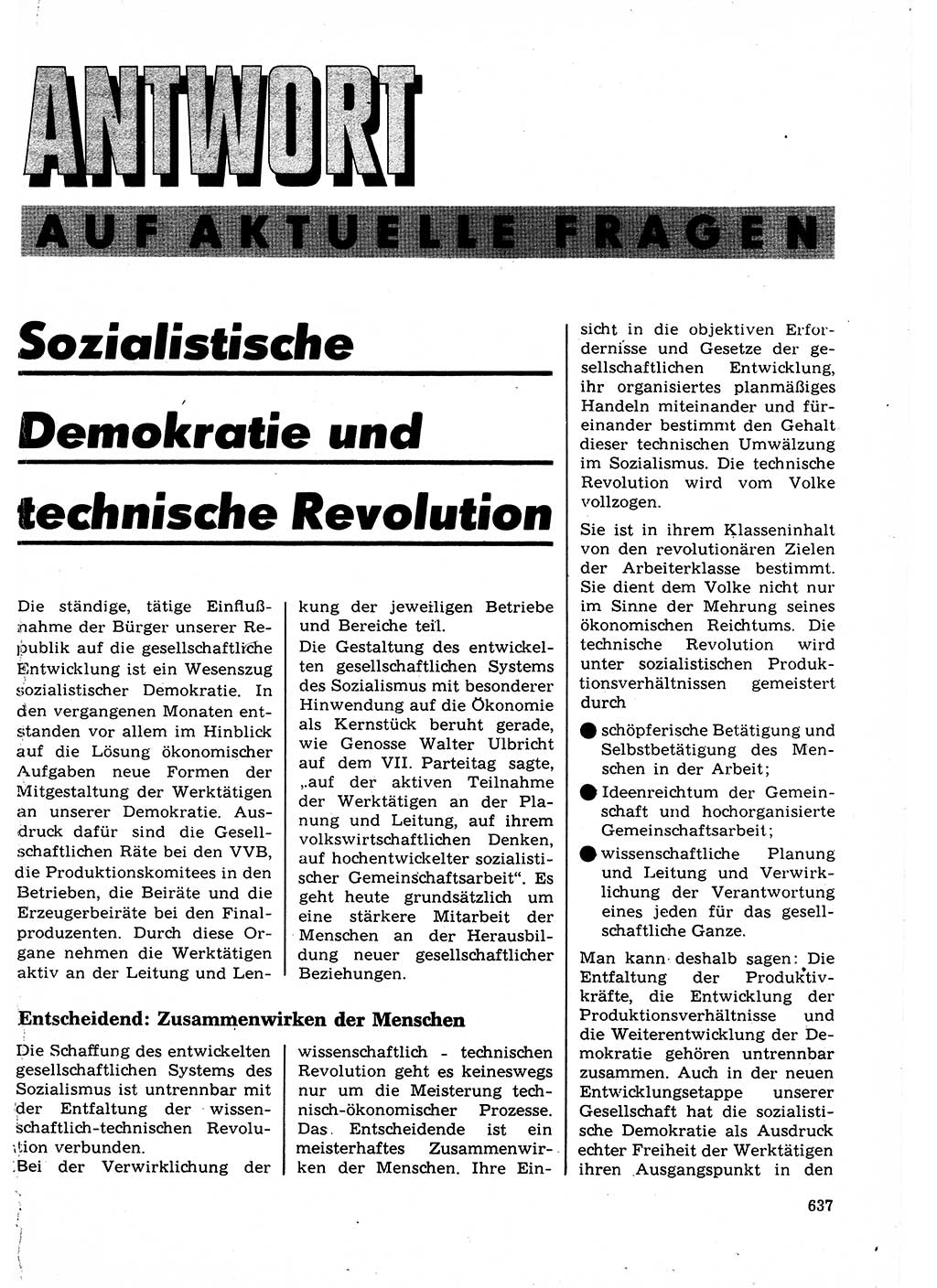 Neuer Weg (NW), Organ des Zentralkomitees (ZK) der SED (Sozialistische Einheitspartei Deutschlands) für Fragen des Parteilebens, 22. Jahrgang [Deutsche Demokratische Republik (DDR)] 1967, Seite 637 (NW ZK SED DDR 1967, S. 637)