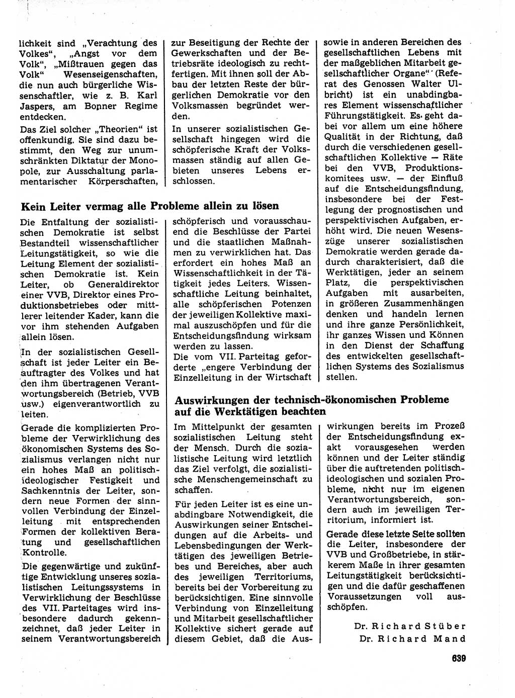 Neuer Weg (NW), Organ des Zentralkomitees (ZK) der SED (Sozialistische Einheitspartei Deutschlands) für Fragen des Parteilebens, 22. Jahrgang [Deutsche Demokratische Republik (DDR)] 1967, Seite 639 (NW ZK SED DDR 1967, S. 639)