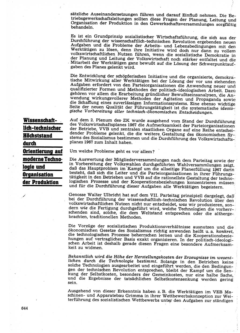 Neuer Weg (NW), Organ des Zentralkomitees (ZK) der SED (Sozialistische Einheitspartei Deutschlands) für Fragen des Parteilebens, 22. Jahrgang [Deutsche Demokratische Republik (DDR)] 1967, Seite 644 (NW ZK SED DDR 1967, S. 644)