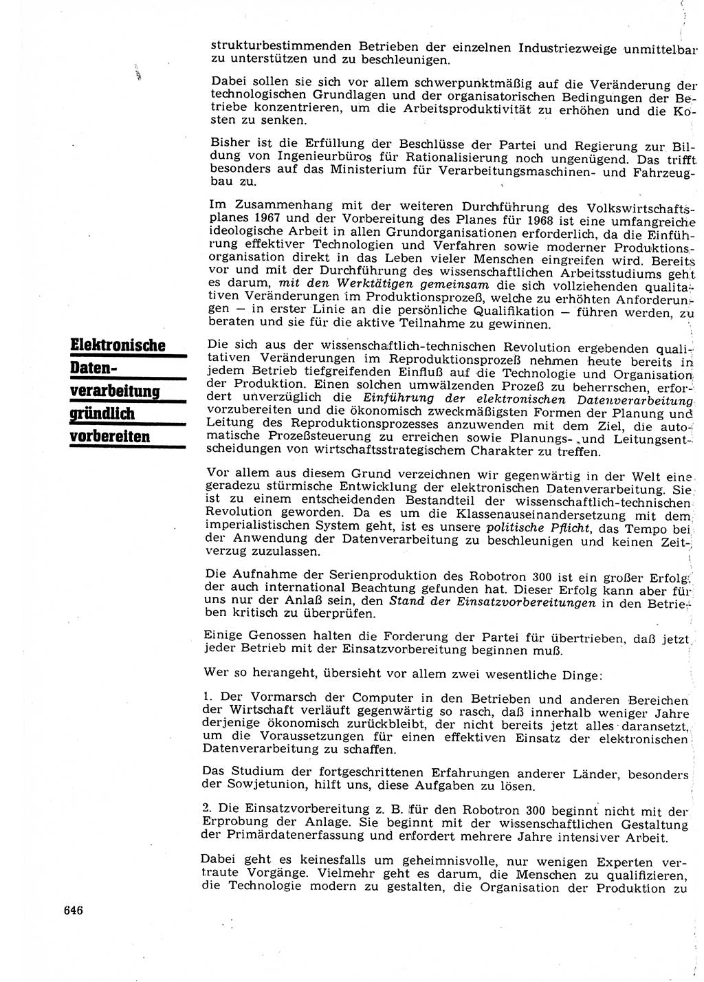 Neuer Weg (NW), Organ des Zentralkomitees (ZK) der SED (Sozialistische Einheitspartei Deutschlands) für Fragen des Parteilebens, 22. Jahrgang [Deutsche Demokratische Republik (DDR)] 1967, Seite 646 (NW ZK SED DDR 1967, S. 646)