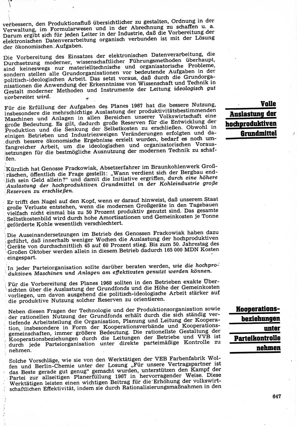Neuer Weg (NW), Organ des Zentralkomitees (ZK) der SED (Sozialistische Einheitspartei Deutschlands) für Fragen des Parteilebens, 22. Jahrgang [Deutsche Demokratische Republik (DDR)] 1967, Seite 647 (NW ZK SED DDR 1967, S. 647)