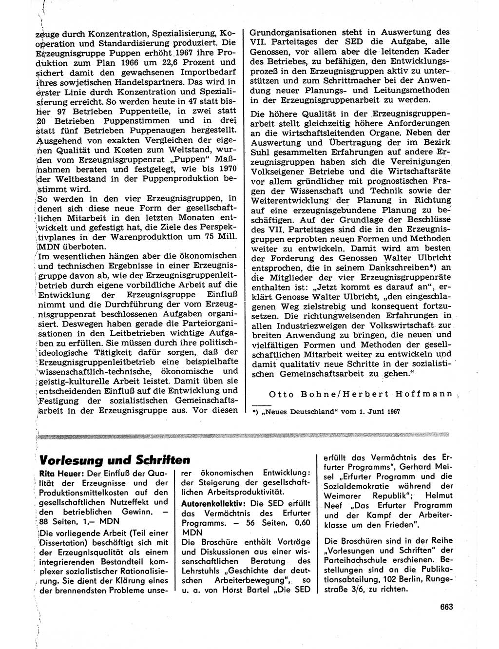 Neuer Weg (NW), Organ des Zentralkomitees (ZK) der SED (Sozialistische Einheitspartei Deutschlands) für Fragen des Parteilebens, 22. Jahrgang [Deutsche Demokratische Republik (DDR)] 1967, Seite 663 (NW ZK SED DDR 1967, S. 663)