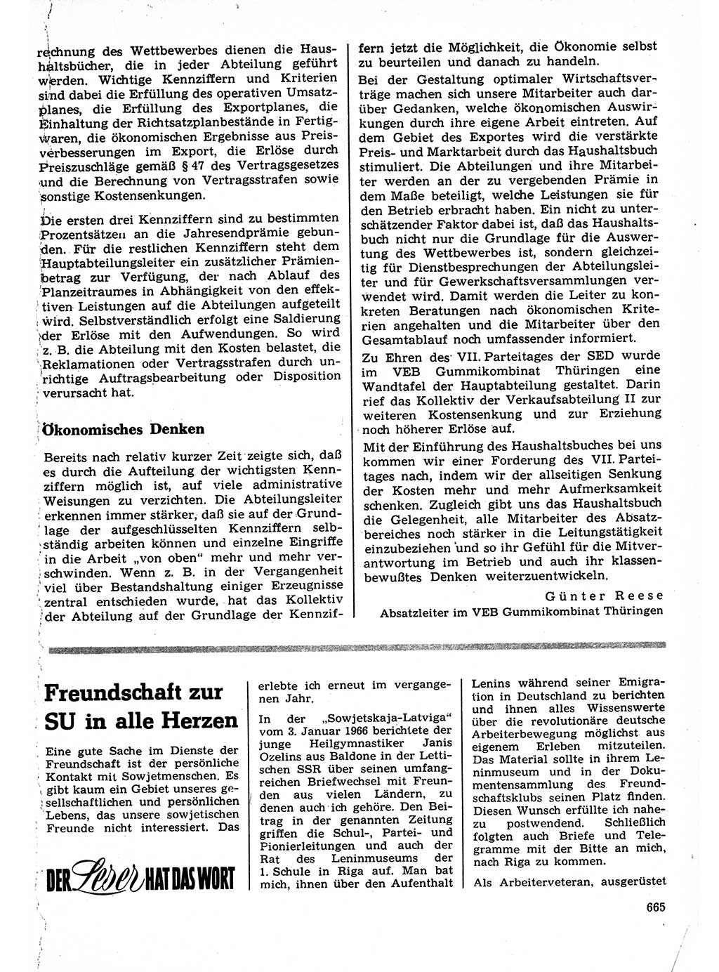 Neuer Weg (NW), Organ des Zentralkomitees (ZK) der SED (Sozialistische Einheitspartei Deutschlands) für Fragen des Parteilebens, 22. Jahrgang [Deutsche Demokratische Republik (DDR)] 1967, Seite 665 (NW ZK SED DDR 1967, S. 665)