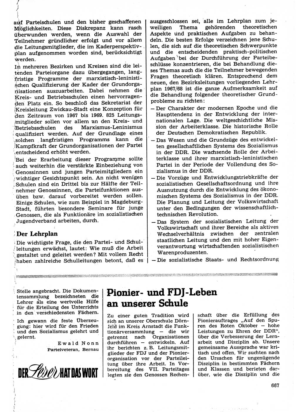 Neuer Weg (NW), Organ des Zentralkomitees (ZK) der SED (Sozialistische Einheitspartei Deutschlands) für Fragen des Parteilebens, 22. Jahrgang [Deutsche Demokratische Republik (DDR)] 1967, Seite 667 (NW ZK SED DDR 1967, S. 667)