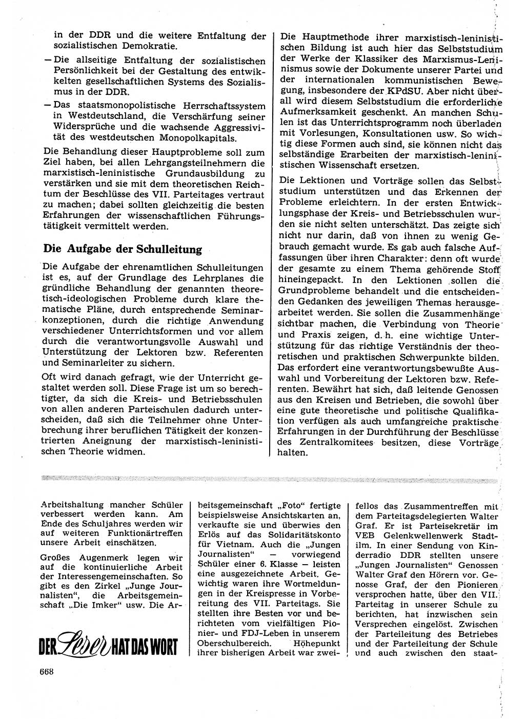 Neuer Weg (NW), Organ des Zentralkomitees (ZK) der SED (Sozialistische Einheitspartei Deutschlands) für Fragen des Parteilebens, 22. Jahrgang [Deutsche Demokratische Republik (DDR)] 1967, Seite 668 (NW ZK SED DDR 1967, S. 668)