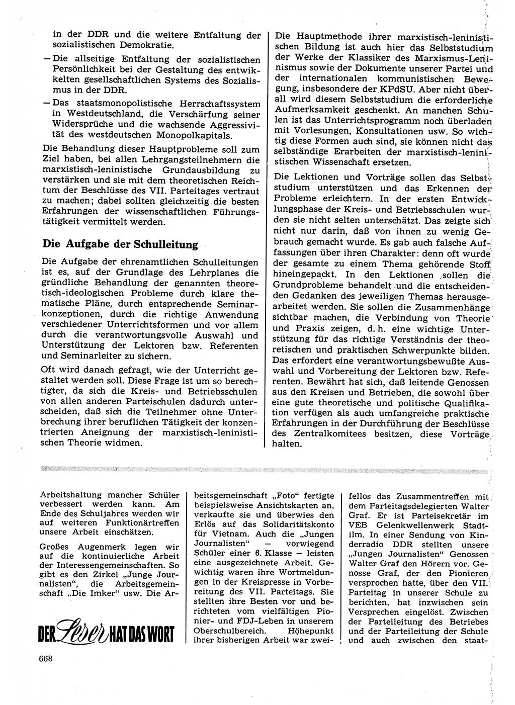 Neuer Weg (NW), Organ des Zentralkomitees (ZK) der SED (Sozialistische Einheitspartei Deutschlands) für Fragen des Parteilebens, 22. Jahrgang [Deutsche Demokratische Republik (DDR)] 1967, Seite 668 (NW ZK SED DDR 1967, S. 668)