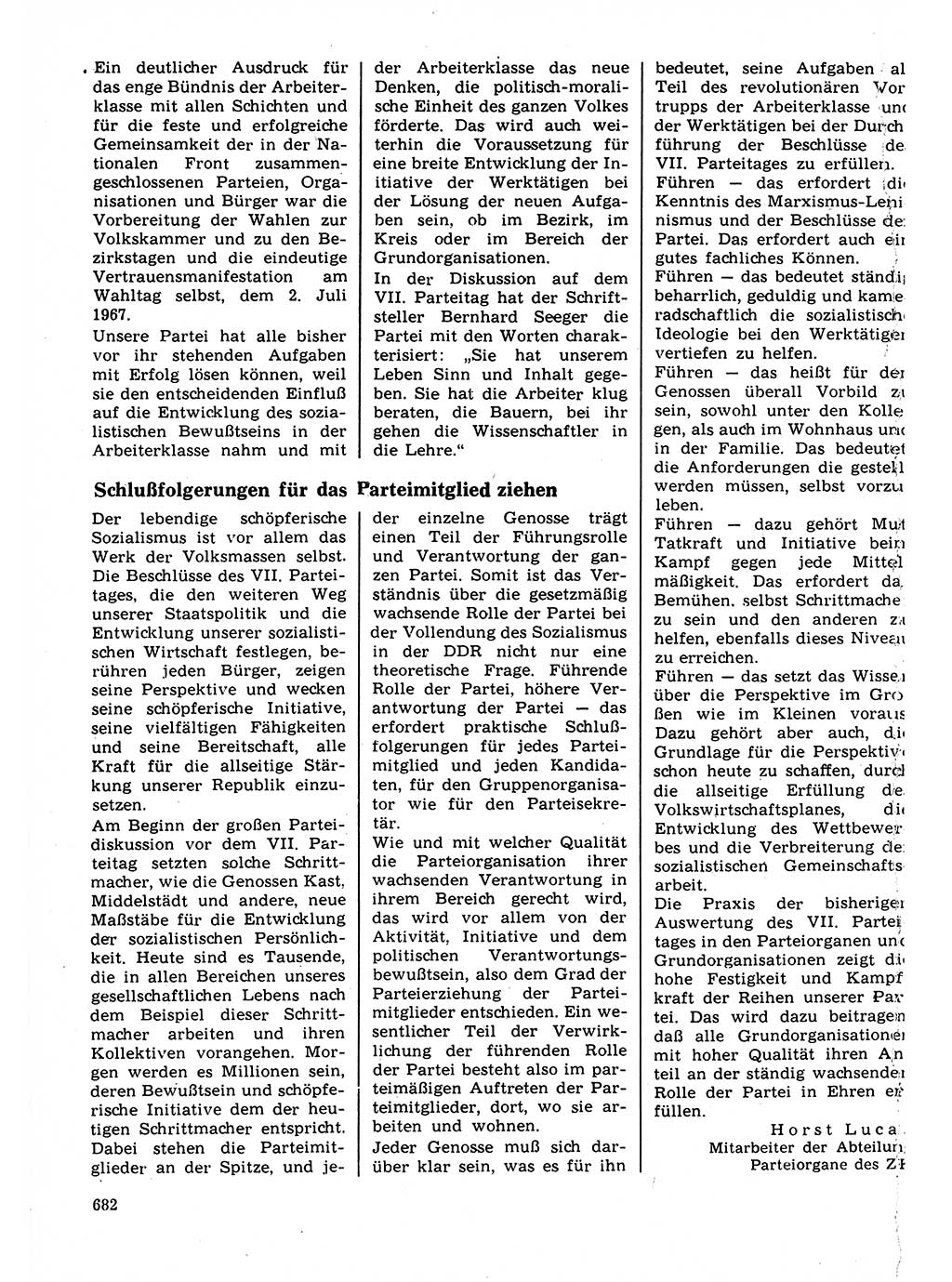 Neuer Weg (NW), Organ des Zentralkomitees (ZK) der SED (Sozialistische Einheitspartei Deutschlands) für Fragen des Parteilebens, 22. Jahrgang [Deutsche Demokratische Republik (DDR)] 1967, Seite 682 (NW ZK SED DDR 1967, S. 682)