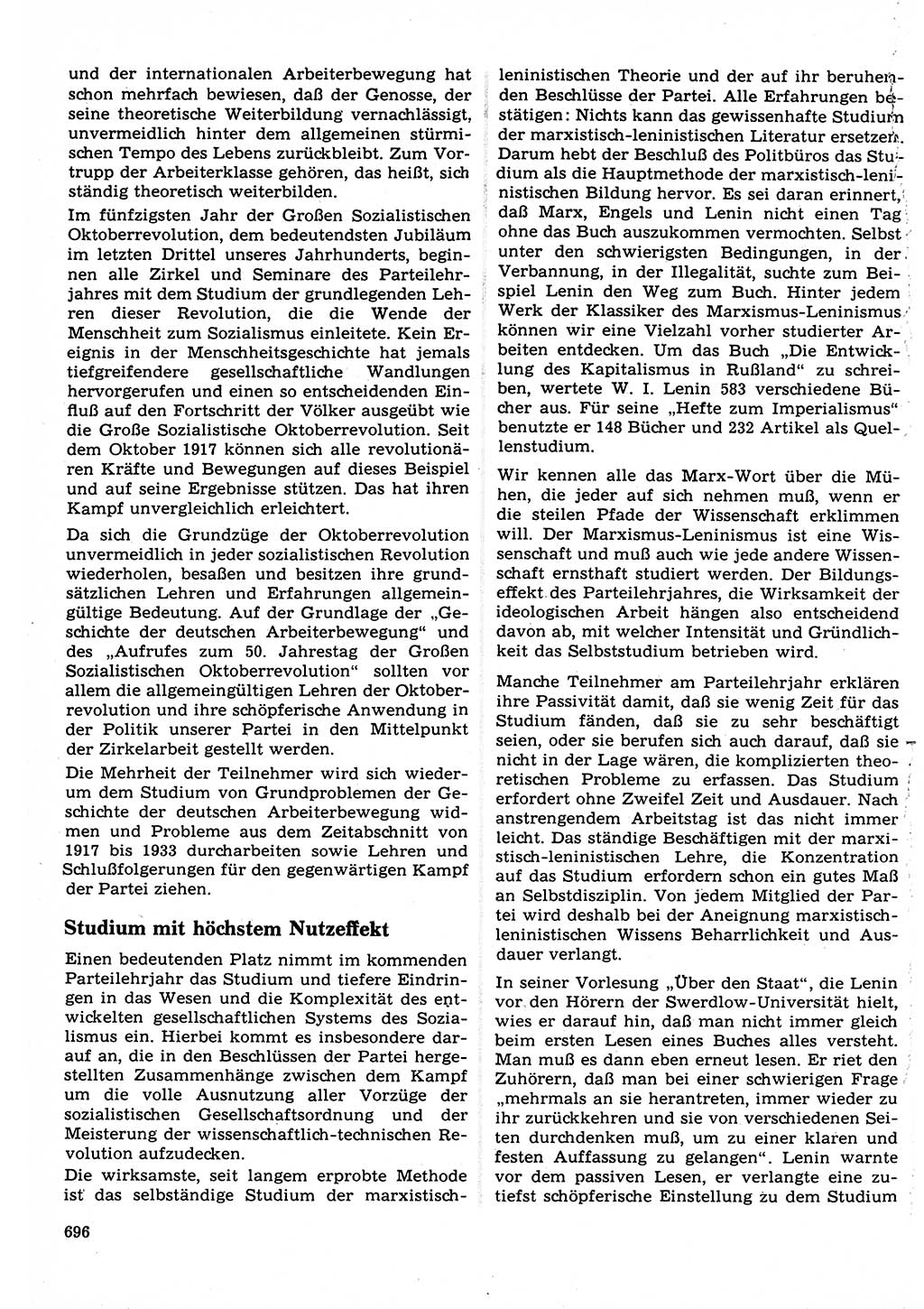 Neuer Weg (NW), Organ des Zentralkomitees (ZK) der SED (Sozialistische Einheitspartei Deutschlands) für Fragen des Parteilebens, 22. Jahrgang [Deutsche Demokratische Republik (DDR)] 1967, Seite 696 (NW ZK SED DDR 1967, S. 696)