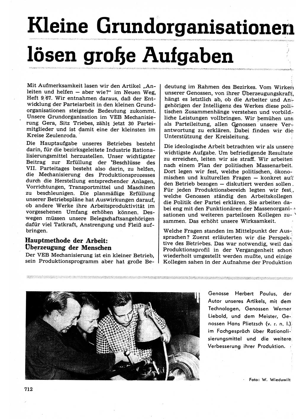 Neuer Weg (NW), Organ des Zentralkomitees (ZK) der SED (Sozialistische Einheitspartei Deutschlands) für Fragen des Parteilebens, 22. Jahrgang [Deutsche Demokratische Republik (DDR)] 1967, Seite 712 (NW ZK SED DDR 1967, S. 712)