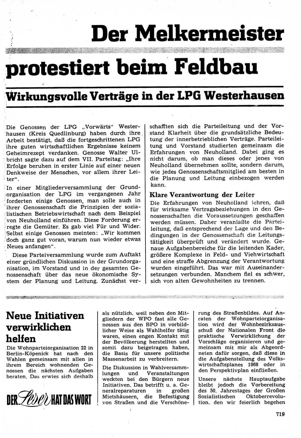 Neuer Weg (NW), Organ des Zentralkomitees (ZK) der SED (Sozialistische Einheitspartei Deutschlands) für Fragen des Parteilebens, 22. Jahrgang [Deutsche Demokratische Republik (DDR)] 1967, Seite 719 (NW ZK SED DDR 1967, S. 719)