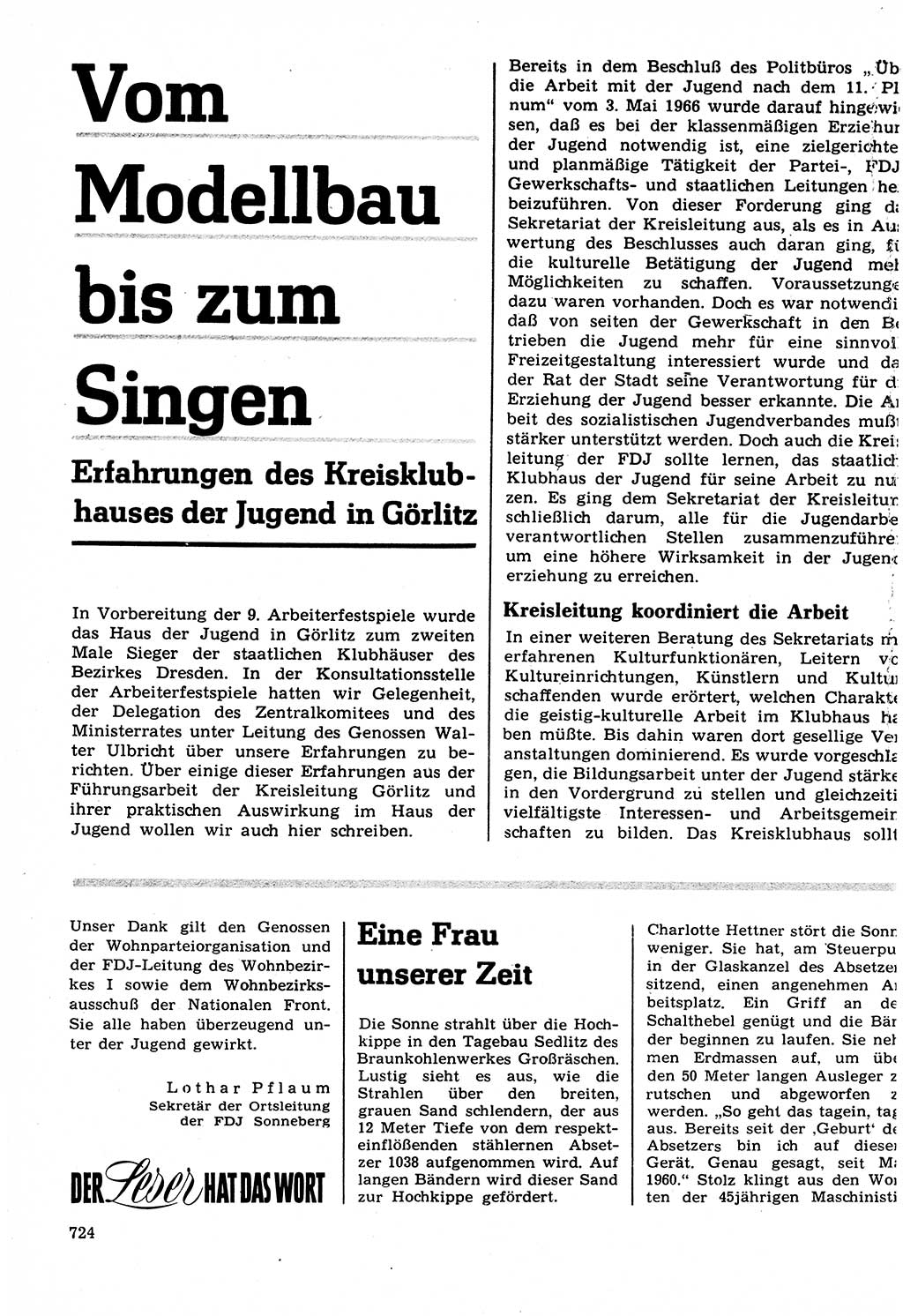 Neuer Weg (NW), Organ des Zentralkomitees (ZK) der SED (Sozialistische Einheitspartei Deutschlands) für Fragen des Parteilebens, 22. Jahrgang [Deutsche Demokratische Republik (DDR)] 1967, Seite 724 (NW ZK SED DDR 1967, S. 724)