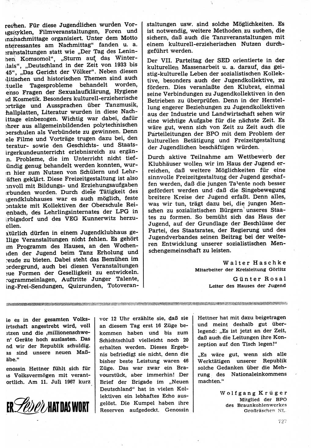 Neuer Weg (NW), Organ des Zentralkomitees (ZK) der SED (Sozialistische Einheitspartei Deutschlands) für Fragen des Parteilebens, 22. Jahrgang [Deutsche Demokratische Republik (DDR)] 1967, Seite 727 (NW ZK SED DDR 1967, S. 727)