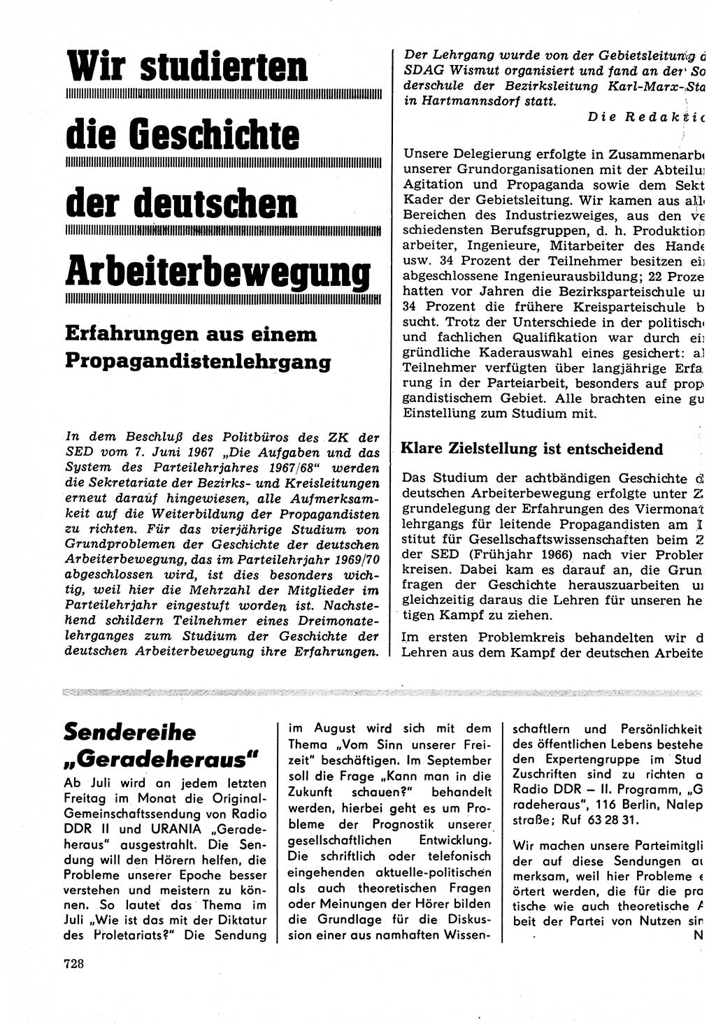 Neuer Weg (NW), Organ des Zentralkomitees (ZK) der SED (Sozialistische Einheitspartei Deutschlands) für Fragen des Parteilebens, 22. Jahrgang [Deutsche Demokratische Republik (DDR)] 1967, Seite 728 (NW ZK SED DDR 1967, S. 728)