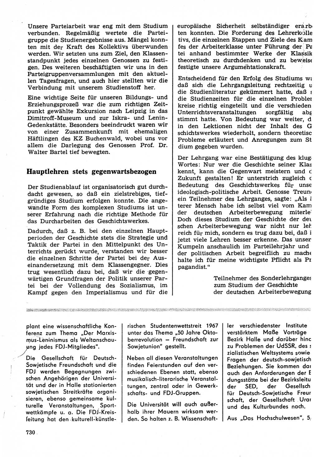 Neuer Weg (NW), Organ des Zentralkomitees (ZK) der SED (Sozialistische Einheitspartei Deutschlands) für Fragen des Parteilebens, 22. Jahrgang [Deutsche Demokratische Republik (DDR)] 1967, Seite 730 (NW ZK SED DDR 1967, S. 730)