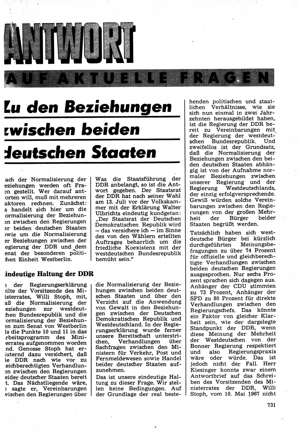 Neuer Weg (NW), Organ des Zentralkomitees (ZK) der SED (Sozialistische Einheitspartei Deutschlands) für Fragen des Parteilebens, 22. Jahrgang [Deutsche Demokratische Republik (DDR)] 1967, Seite 731 (NW ZK SED DDR 1967, S. 731)