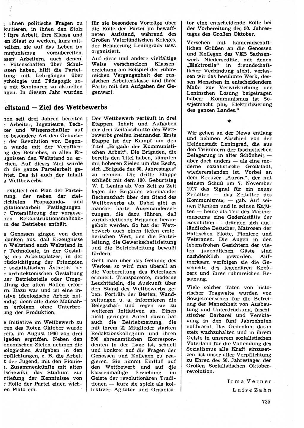 Neuer Weg (NW), Organ des Zentralkomitees (ZK) der SED (Sozialistische Einheitspartei Deutschlands) für Fragen des Parteilebens, 22. Jahrgang [Deutsche Demokratische Republik (DDR)] 1967, Seite 735 (NW ZK SED DDR 1967, S. 735)