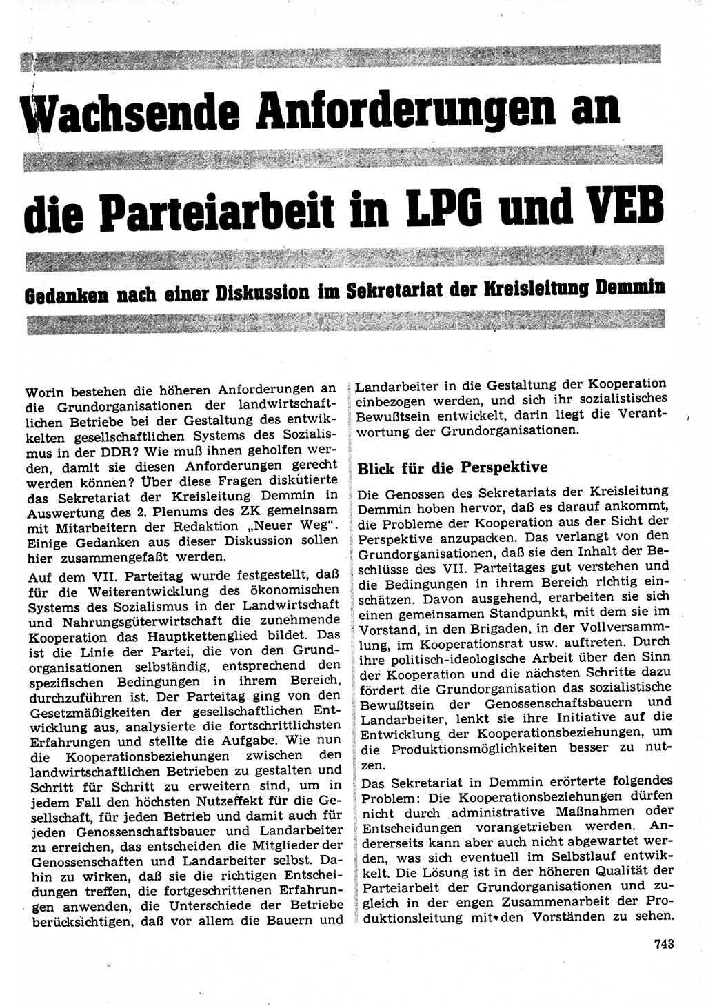 Neuer Weg (NW), Organ des Zentralkomitees (ZK) der SED (Sozialistische Einheitspartei Deutschlands) für Fragen des Parteilebens, 22. Jahrgang [Deutsche Demokratische Republik (DDR)] 1967, Seite 743 (NW ZK SED DDR 1967, S. 743)