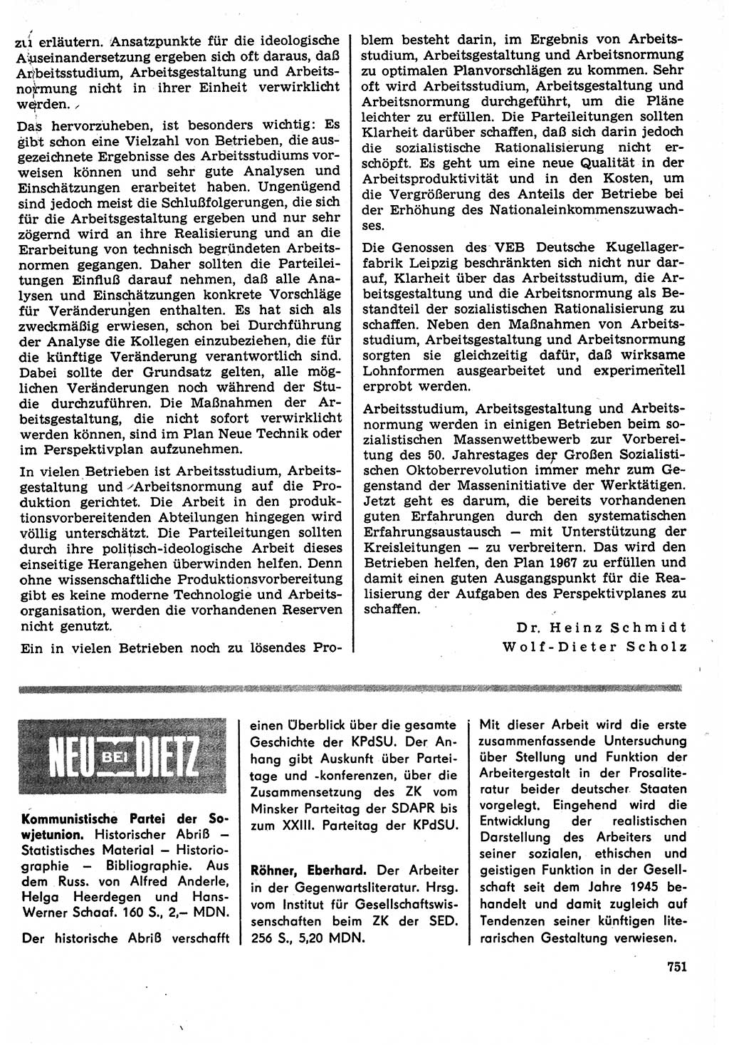 Neuer Weg (NW), Organ des Zentralkomitees (ZK) der SED (Sozialistische Einheitspartei Deutschlands) für Fragen des Parteilebens, 22. Jahrgang [Deutsche Demokratische Republik (DDR)] 1967, Seite 751 (NW ZK SED DDR 1967, S. 751)
