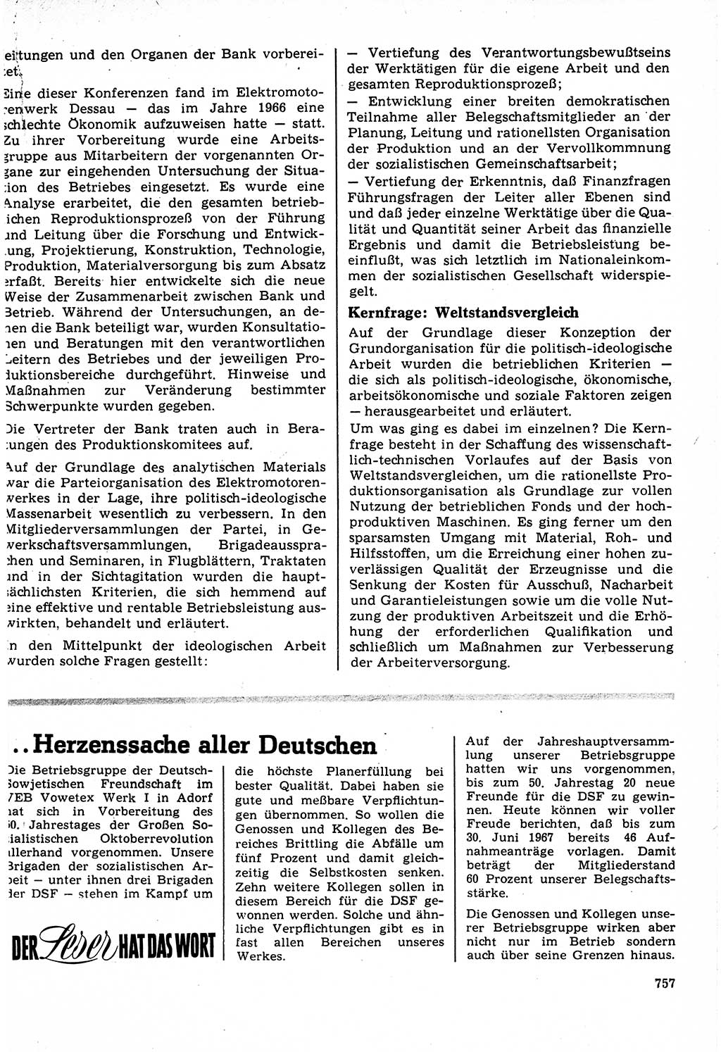 Neuer Weg (NW), Organ des Zentralkomitees (ZK) der SED (Sozialistische Einheitspartei Deutschlands) für Fragen des Parteilebens, 22. Jahrgang [Deutsche Demokratische Republik (DDR)] 1967, Seite 757 (NW ZK SED DDR 1967, S. 757)