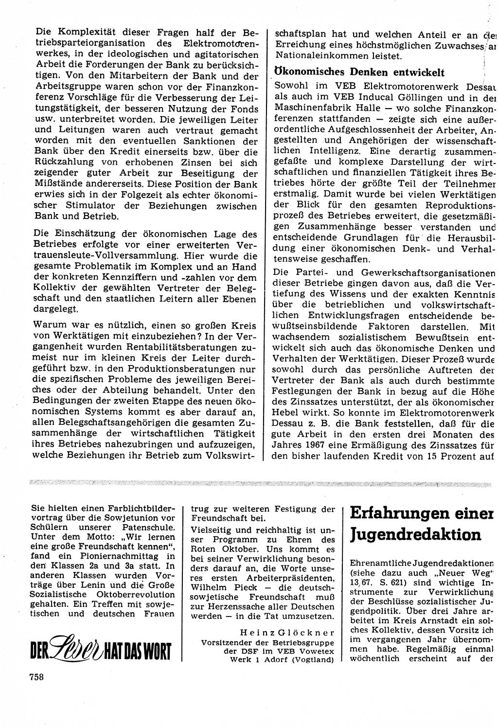 Neuer Weg (NW), Organ des Zentralkomitees (ZK) der SED (Sozialistische Einheitspartei Deutschlands) für Fragen des Parteilebens, 22. Jahrgang [Deutsche Demokratische Republik (DDR)] 1967, Seite 758 (NW ZK SED DDR 1967, S. 758)