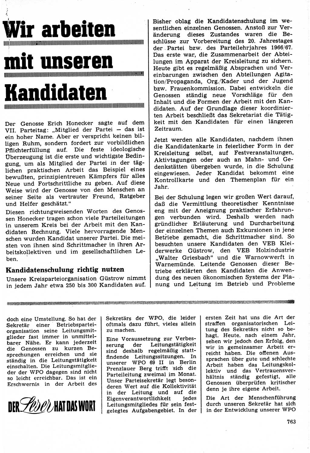 Neuer Weg (NW), Organ des Zentralkomitees (ZK) der SED (Sozialistische Einheitspartei Deutschlands) für Fragen des Parteilebens, 22. Jahrgang [Deutsche Demokratische Republik (DDR)] 1967, Seite 763 (NW ZK SED DDR 1967, S. 763)