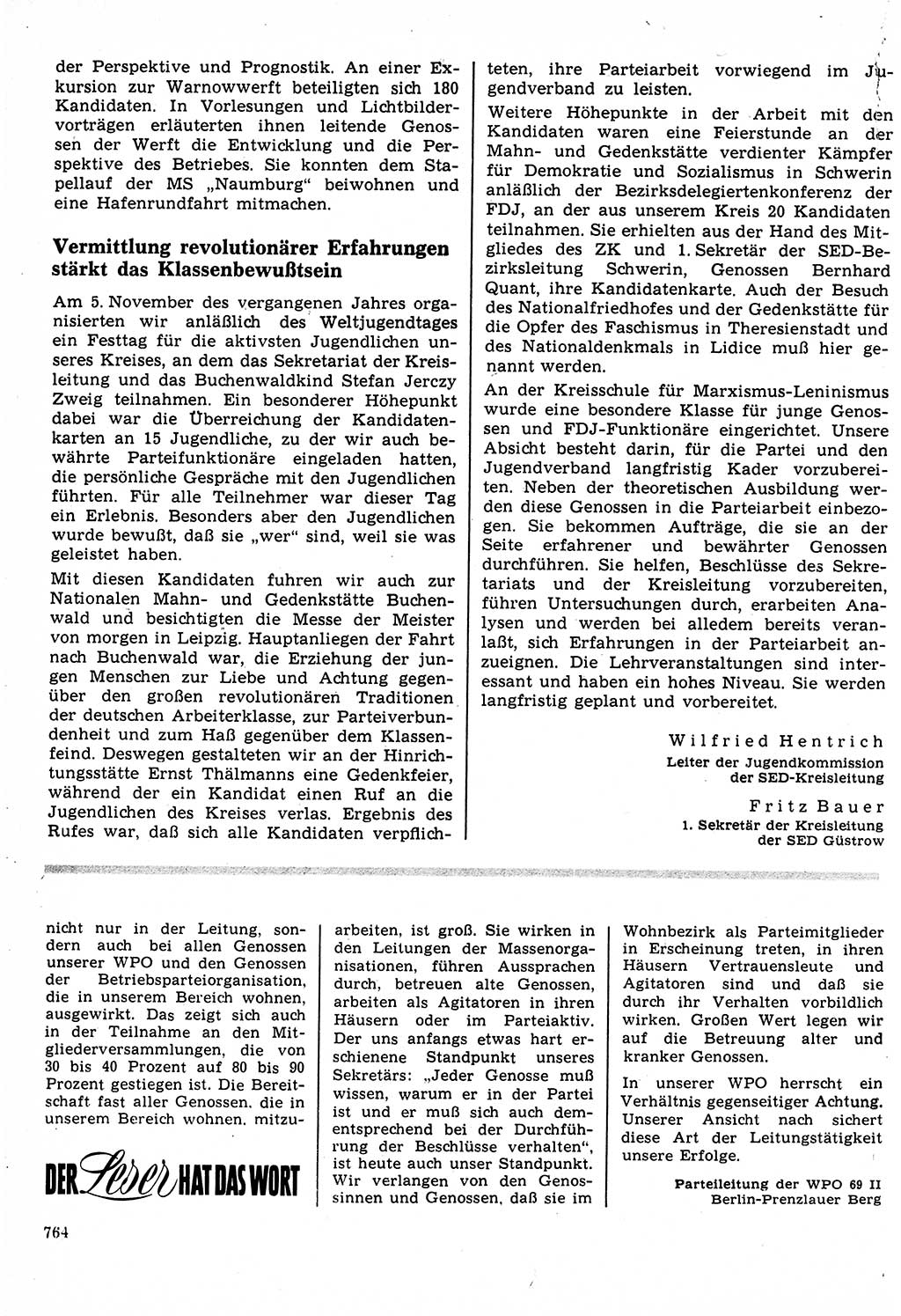 Neuer Weg (NW), Organ des Zentralkomitees (ZK) der SED (Sozialistische Einheitspartei Deutschlands) für Fragen des Parteilebens, 22. Jahrgang [Deutsche Demokratische Republik (DDR)] 1967, Seite 764 (NW ZK SED DDR 1967, S. 764)