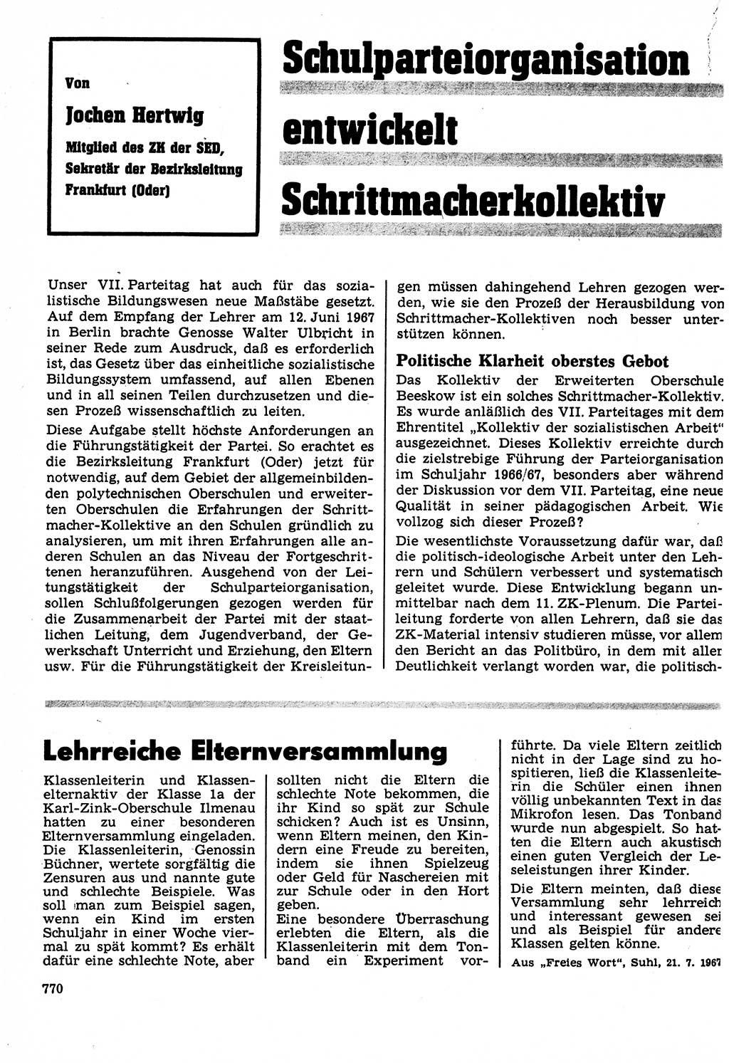Neuer Weg (NW), Organ des Zentralkomitees (ZK) der SED (Sozialistische Einheitspartei Deutschlands) für Fragen des Parteilebens, 22. Jahrgang [Deutsche Demokratische Republik (DDR)] 1967, Seite 770 (NW ZK SED DDR 1967, S. 770)