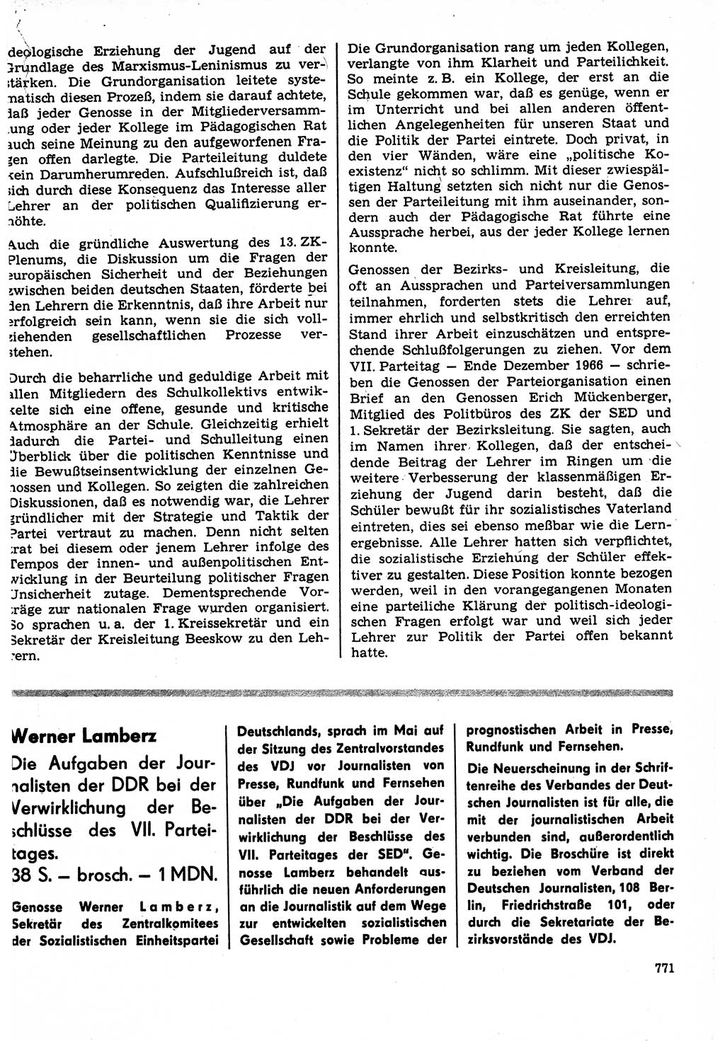 Neuer Weg (NW), Organ des Zentralkomitees (ZK) der SED (Sozialistische Einheitspartei Deutschlands) für Fragen des Parteilebens, 22. Jahrgang [Deutsche Demokratische Republik (DDR)] 1967, Seite 771 (NW ZK SED DDR 1967, S. 771)
