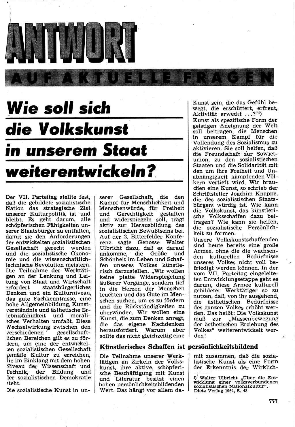 Neuer Weg (NW), Organ des Zentralkomitees (ZK) der SED (Sozialistische Einheitspartei Deutschlands) für Fragen des Parteilebens, 22. Jahrgang [Deutsche Demokratische Republik (DDR)] 1967, Seite 777 (NW ZK SED DDR 1967, S. 777)