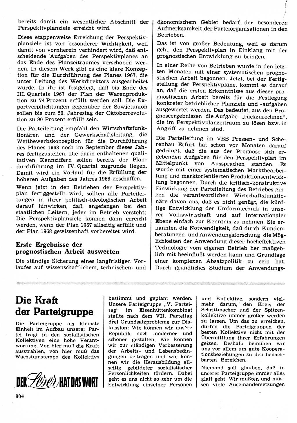 Neuer Weg (NW), Organ des Zentralkomitees (ZK) der SED (Sozialistische Einheitspartei Deutschlands) für Fragen des Parteilebens, 22. Jahrgang [Deutsche Demokratische Republik (DDR)] 1967, Seite 804 (NW ZK SED DDR 1967, S. 804)